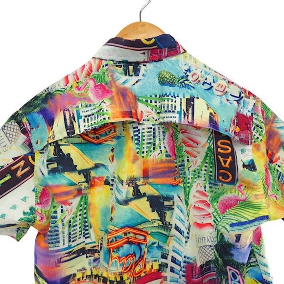 Surf Society City Print Shirt M Funky Y2K Resort Party Coastal Festival - Picture 6 of 7